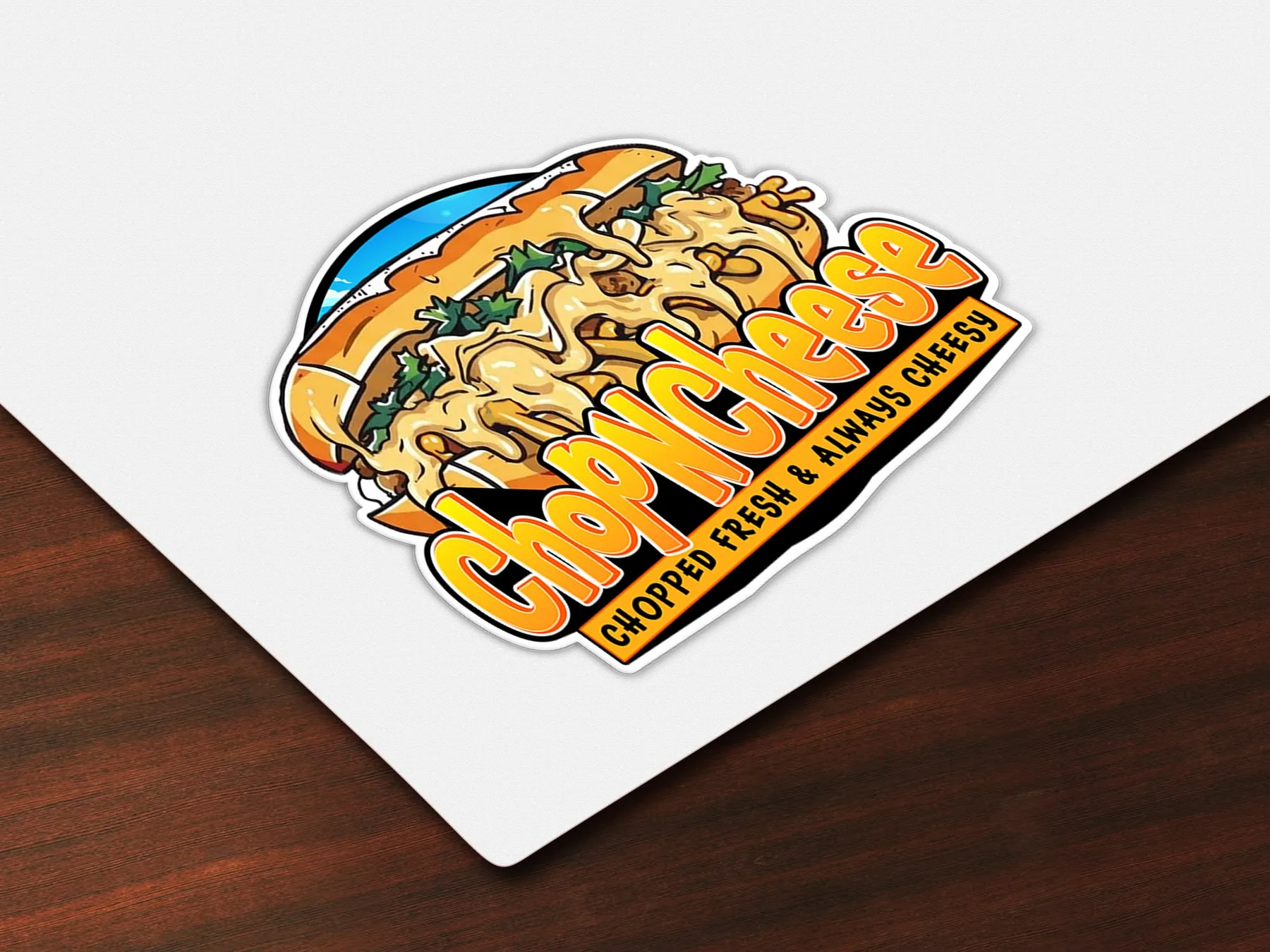 Chop N Cheese logo mockup showing brand identity