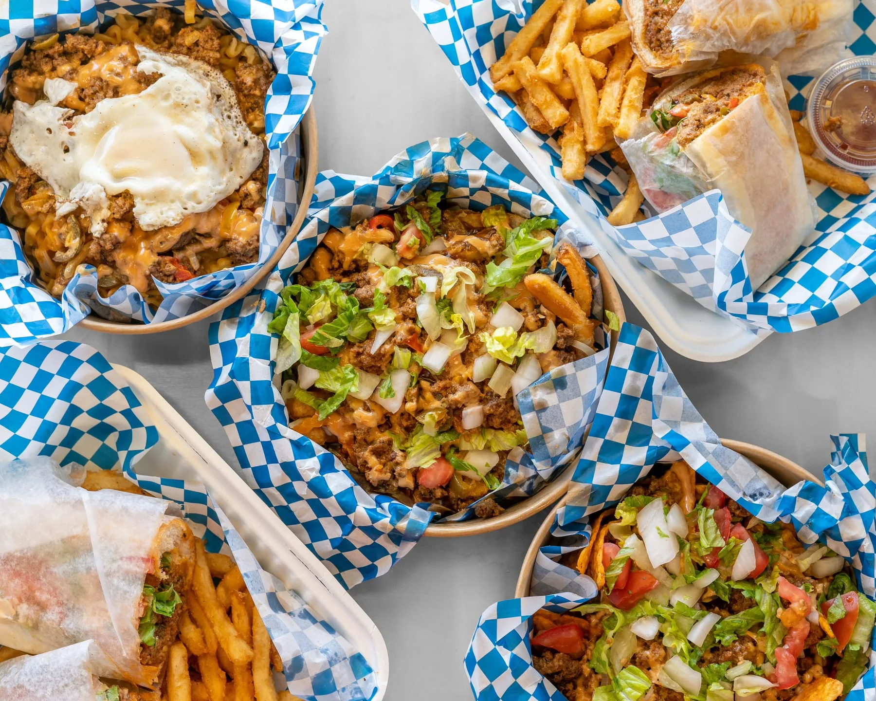 Chop N Cheese loaded bowls and chopped cheese spread for catering